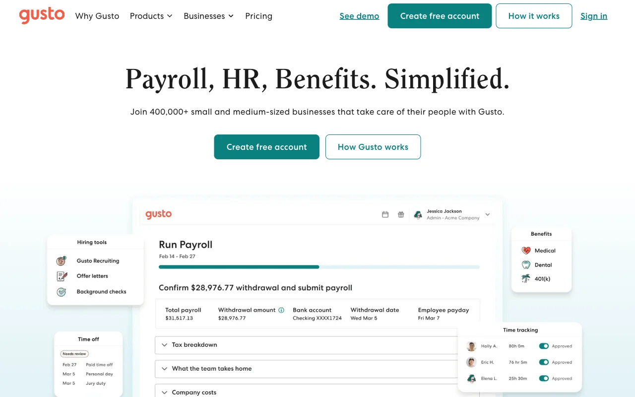 Gusto — Payroll, benefits, and HR that runs itself